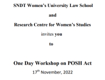 One Day Workshop on POSH Act by RCWS and SNDTWU Law School